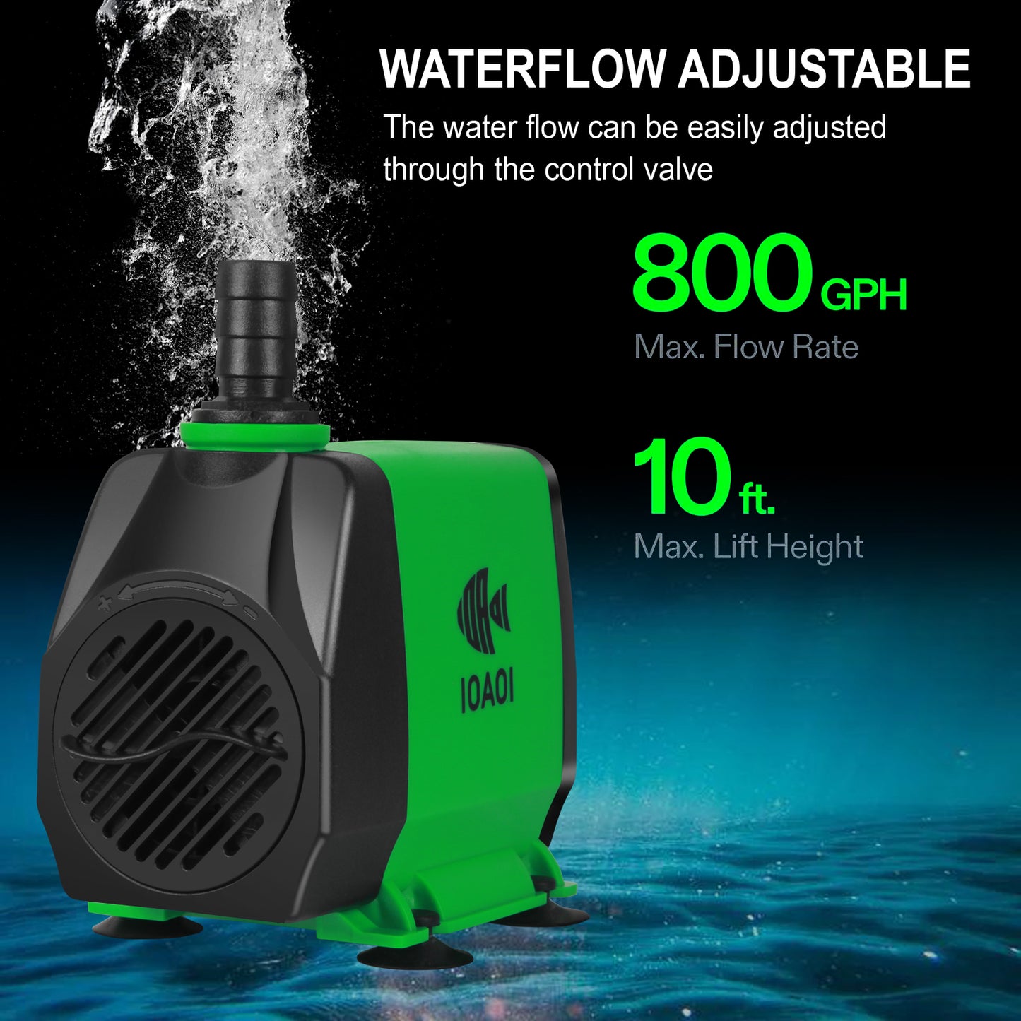 DC Water Pump 800 GPH for Aquarium, Fish Tank, Fountain, Pond, Statuary & Hydroponics - High Efficiency Submersible Return Pump