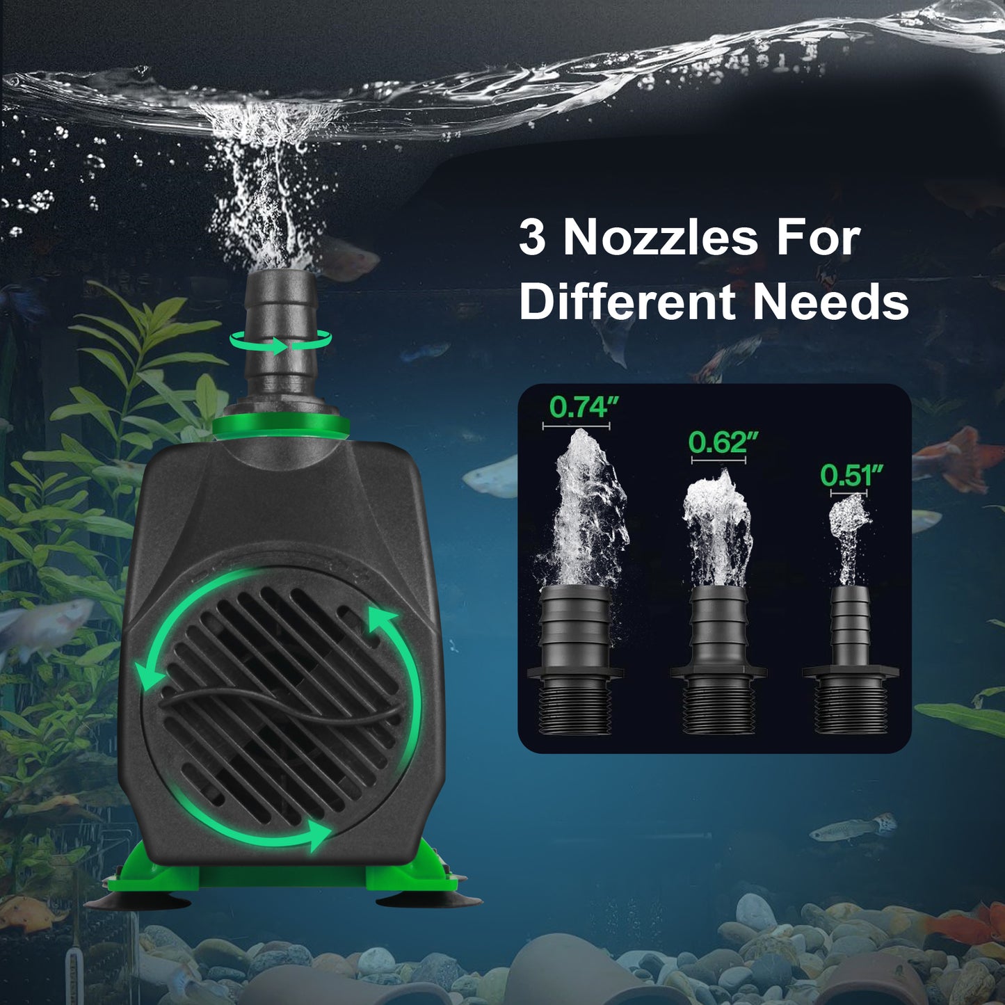 DC Water Pump 800 GPH for Aquarium, Fish Tank, Fountain, Pond, Statuary & Hydroponics - High Efficiency Submersible Return Pump