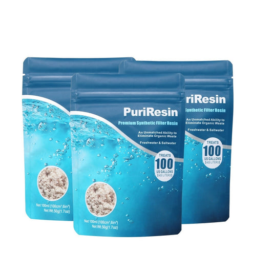 PuriResin Aquarium Filter Media, Organic Filtration Resin, for Freshwater and Saltwater Fish Tank, Removes Driftwood Tannins, 100 ml, 3 Packs