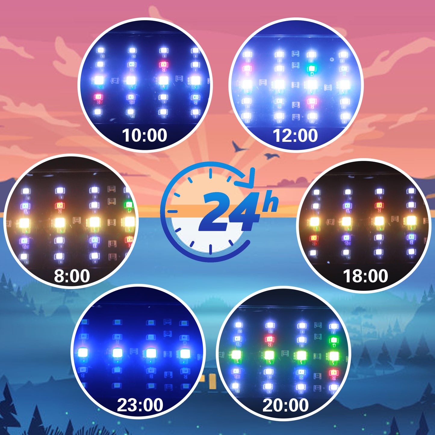 LED Aquarium Light for 12-20 Inch Tanks, Full Spectrum Fish Tank Light with 24/7 Sunrise Sunset & Moonlight Mode, Adjustable Brightness & Timer, for Freshwater/Planted/Saltwater Aquarium, 18 watts